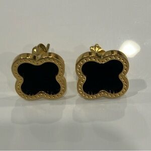 Four Leaf Clover Black and Gold Earrings
